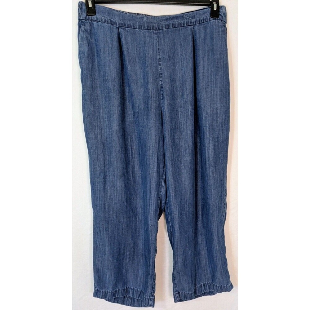 Calvin Klein XL Blue Wide Leg Pull On Cropped Tencel Lyocell Pants